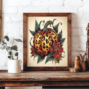 Leopard Pumpkin- Spooky Halloween Pumpkin Tattoo Flash — Vintage-Inspired Fall